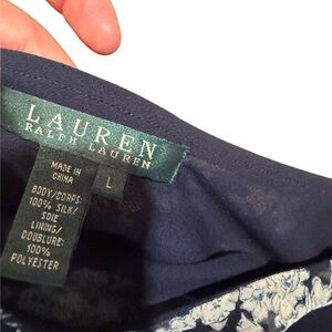 Lauren Ralph Lauren Floral Silk Midi Maxi Skirt Navy Blue White A Line Size L